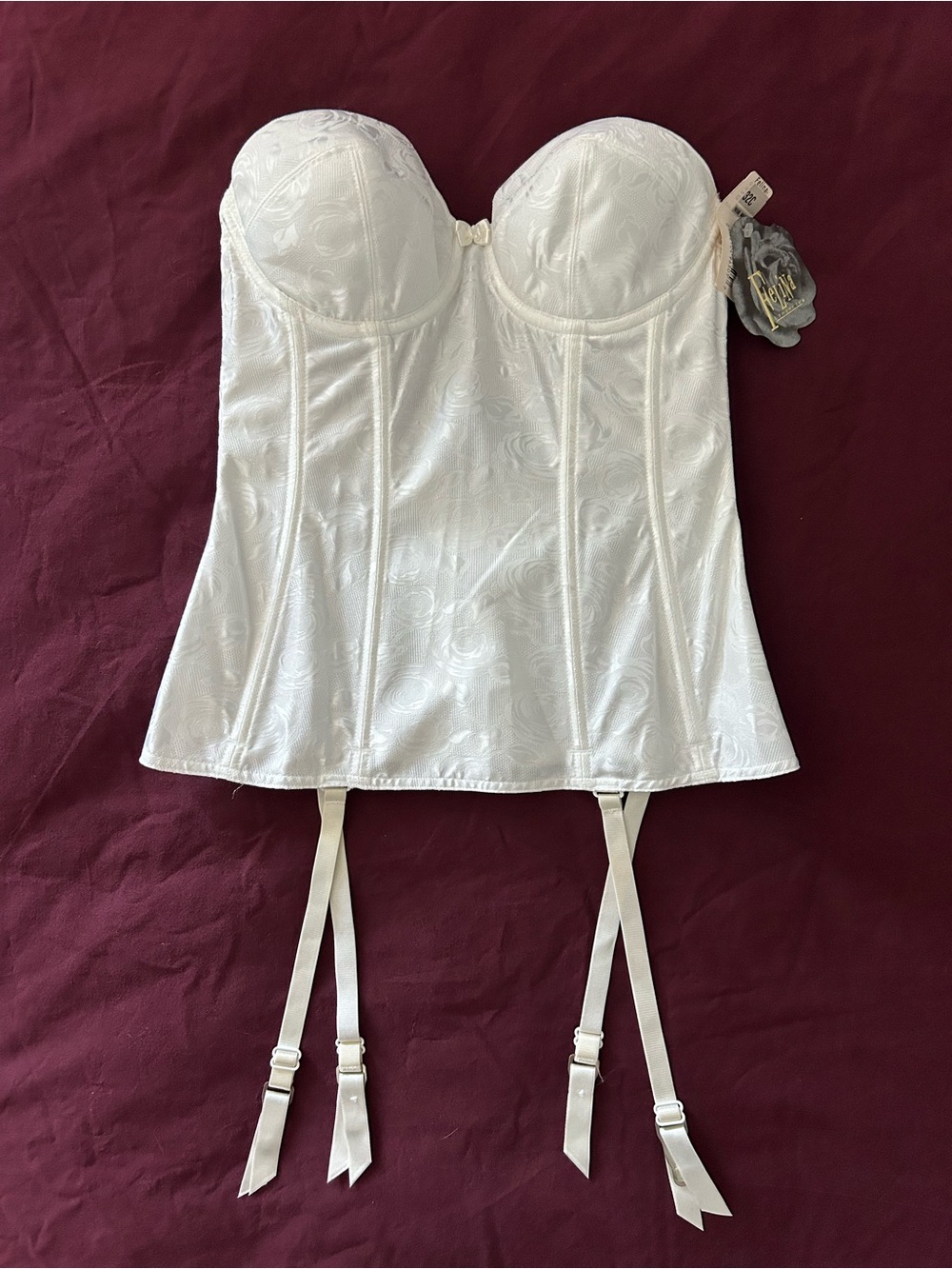 NWT vintage Felina longline white floral rose bridal bustier corset